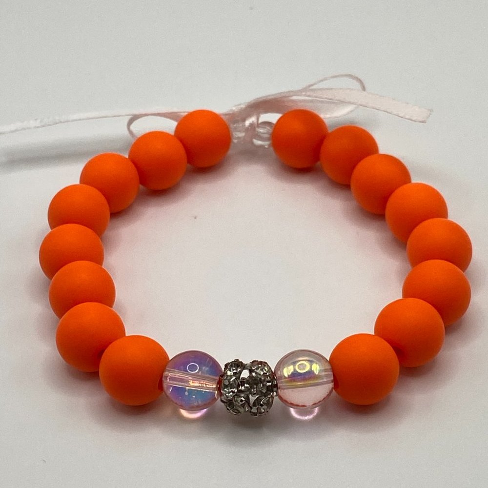 Bright Orange Children's Bling Thin Ribbon Bracelet and Earrings(Touched By P…